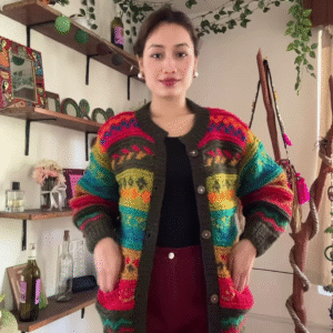 Multicolor Knitted Cardigan & Jogger Set 🎨 Boho-Chic Comfortwear