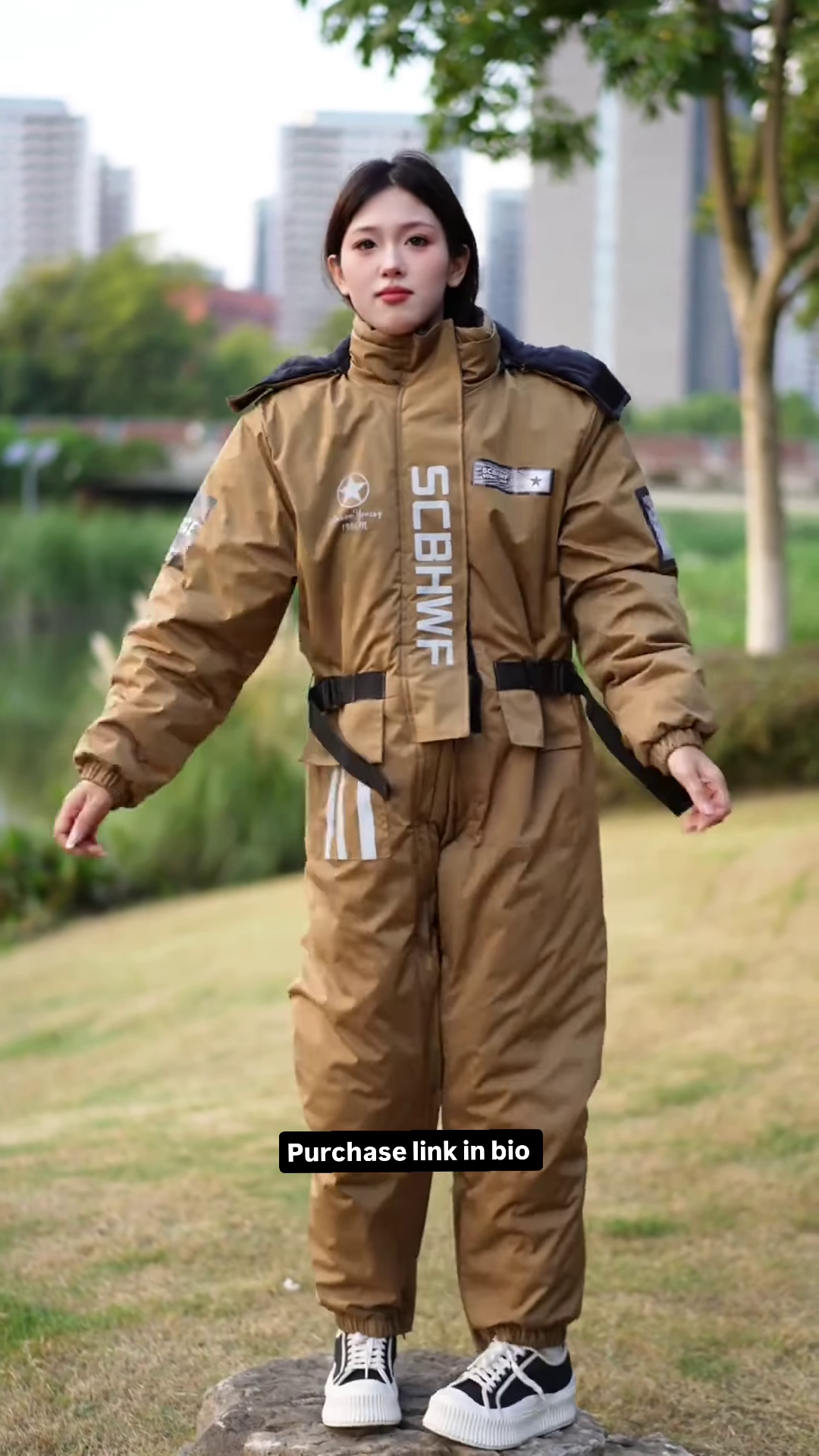 Brown Utility Jumpsuit π§ with Reflective Strips & Patch Details - Image 4