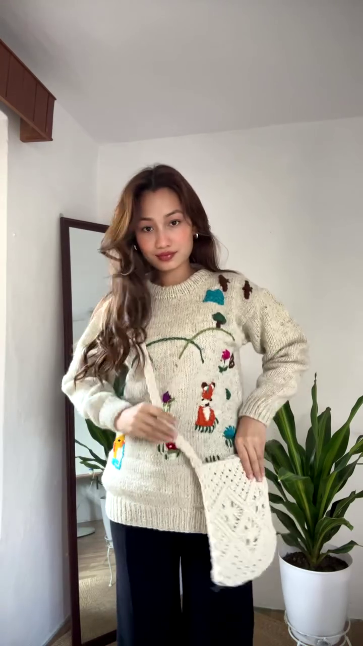 Whimsical Nature-Embroidered Knit Sweater ππ¦πΌ β Beige Base with Colorful Storybook Detailing - Image 5