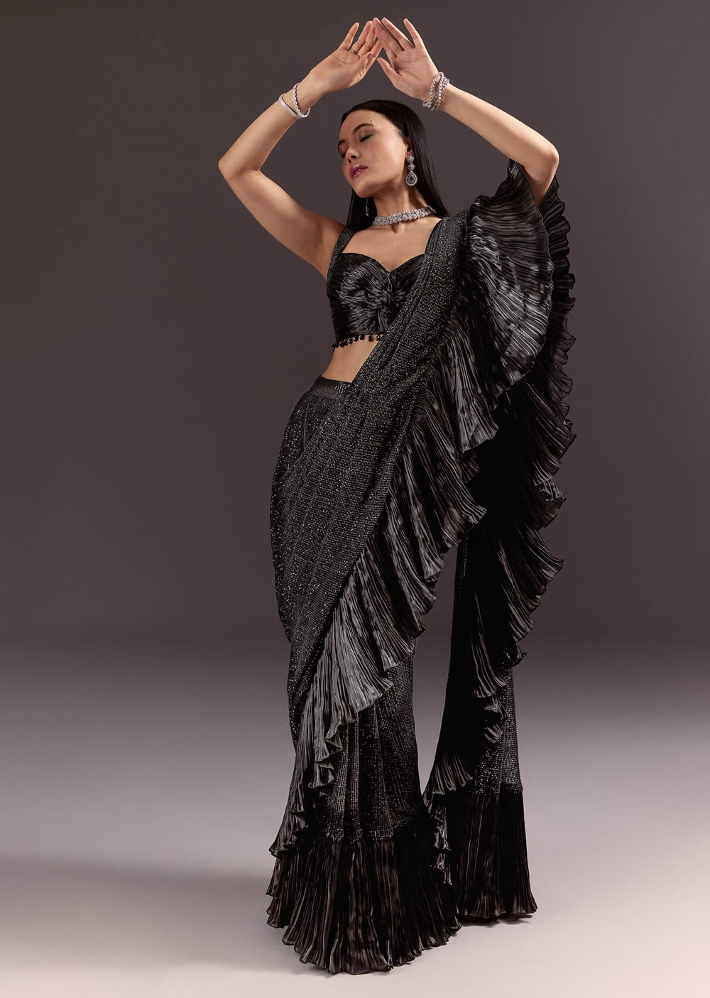 Black Ruffled Glam Saree β¨π€π
