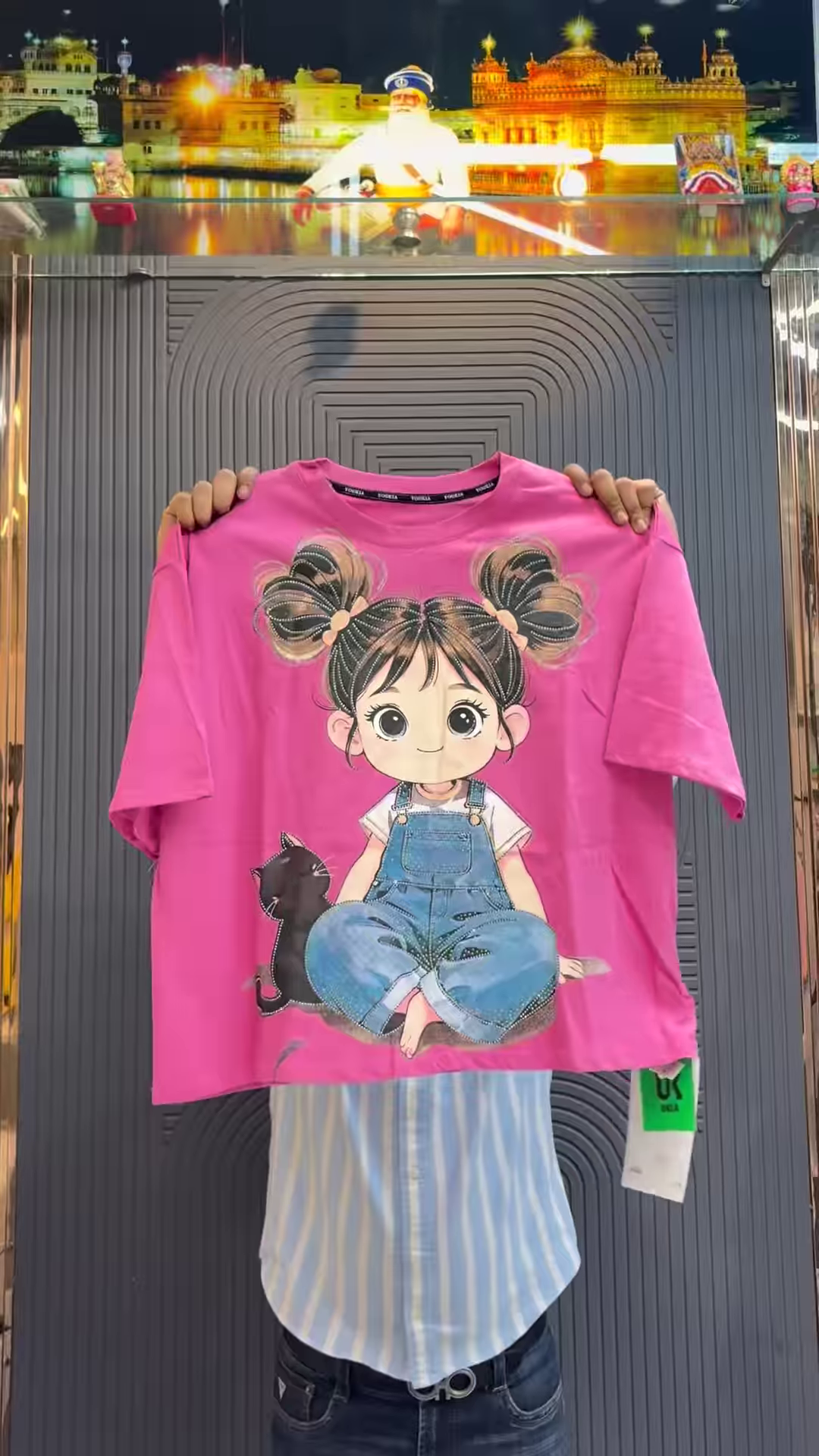 Cute Cartoon Girl Oversized T-Shirt for Women | Trendy Pink Graphic Tee | Casual Korean Style Top in Pink, Black & White