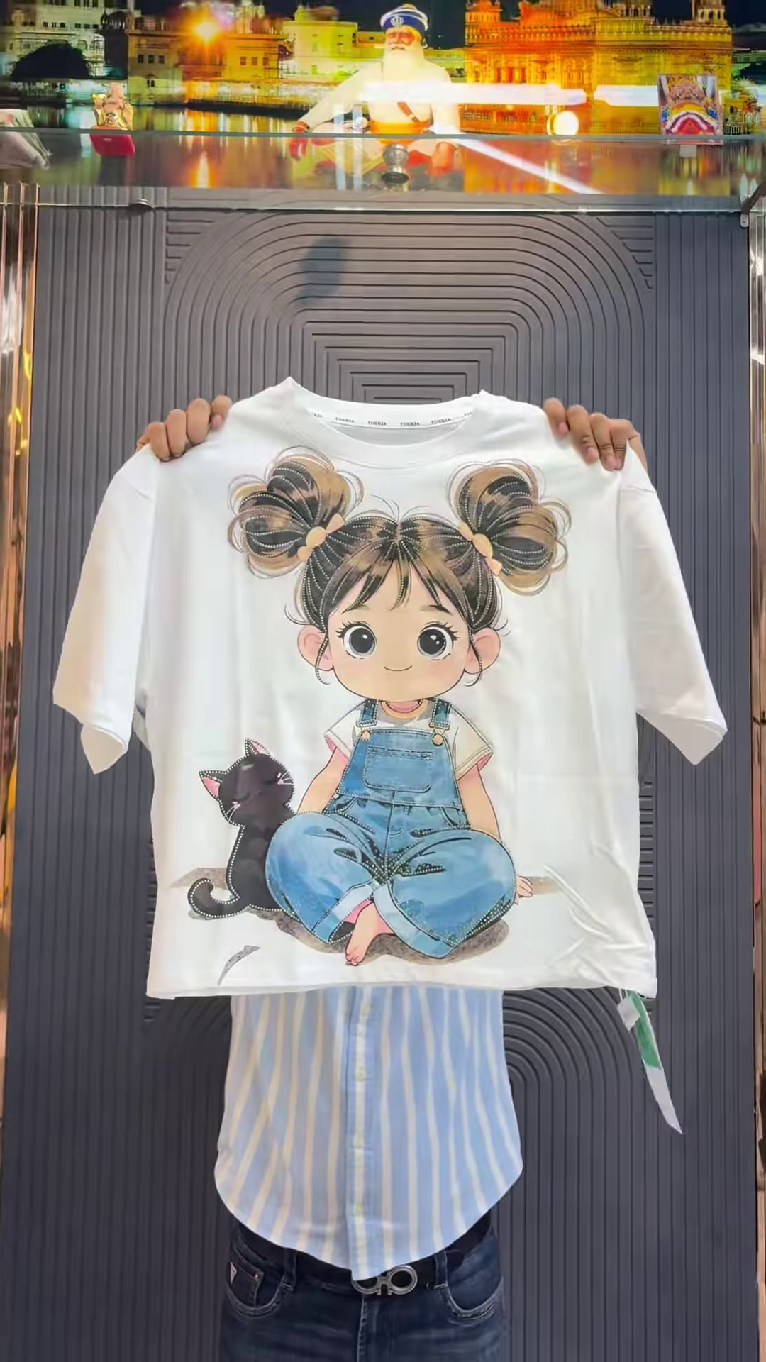 Cute Cartoon Girl Oversized T-Shirt for Women | Trendy Pink Graphic Tee | Casual Korean Style Top in Pink, Black & White - Image 2