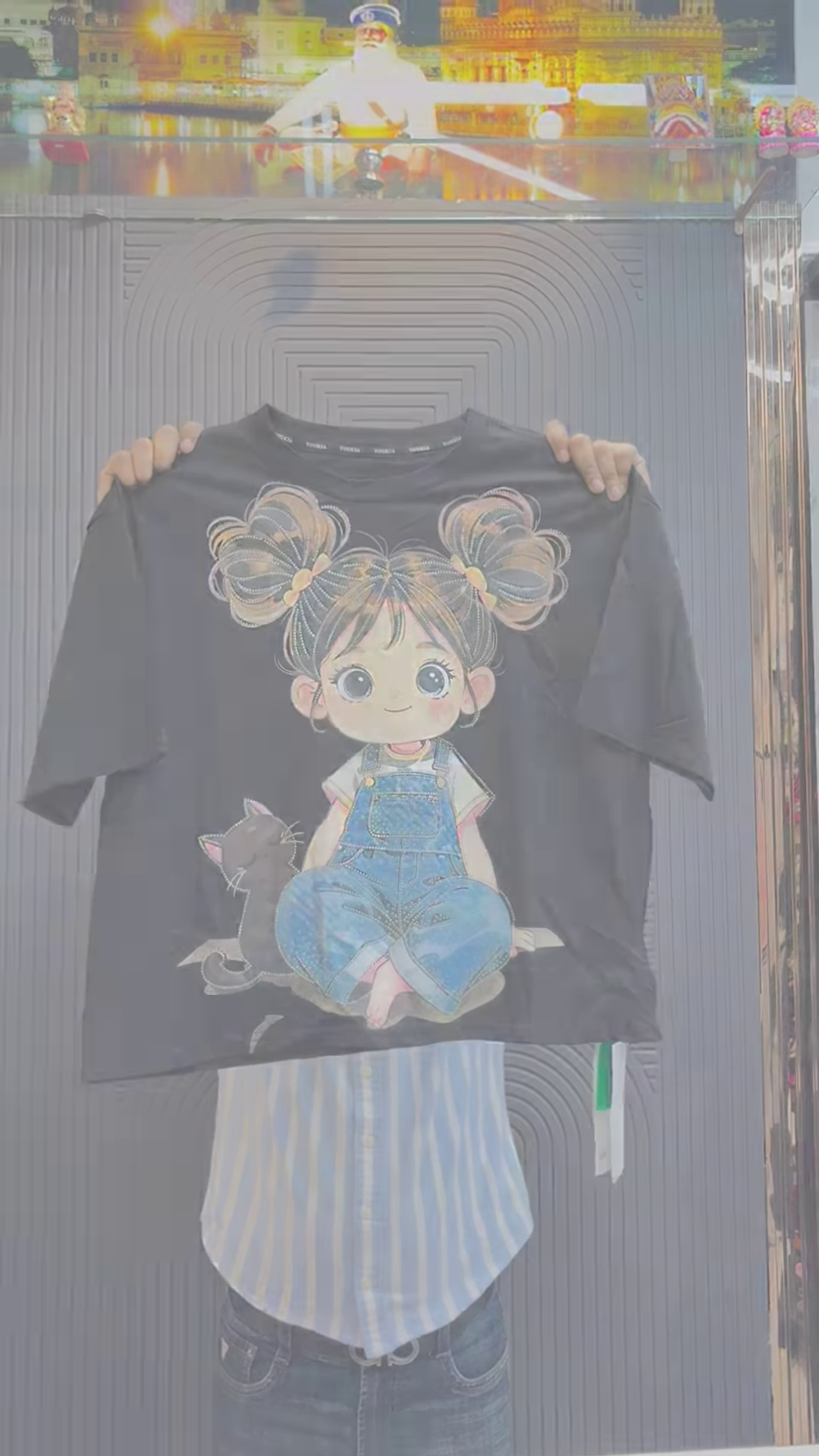 Cute Cartoon Girl Oversized T-Shirt for Women | Trendy Pink Graphic Tee | Casual Korean Style Top in Pink, Black & White - Image 3