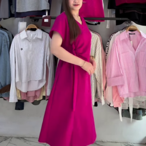 Women’s Korean Style Midi Dress – Elegant Casual Loose Fit Dress for Women & Girls | Soft Comfortable Daily Wear | Available in White, Orange & Pink