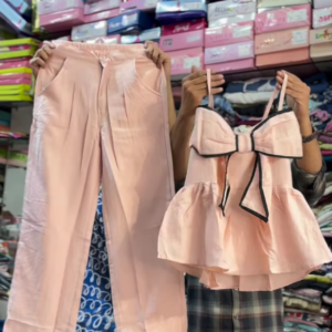 Women’s Stylish Co-Ord Set – Trendy Bow Tie Crop Top & Wide Leg Pant Set for Girls | Korean Style Party & Casual Wear | Available in Black, Pink & White