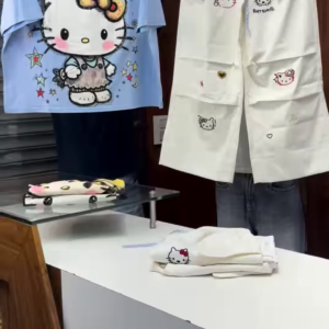 Women’s Cute Cartoon Co-Ord Set – Trendy Korean Style Oversized T-Shirt & Cargo Pant Set for Girls | Hello Kitty Inspired Casual Wear | Available in Yellow, Black & Blue